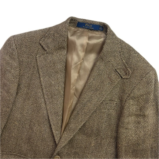 Polo Ralph Lauren Brown Herringbone RL67 Blazer Sports Coat (Linen Silk Wool) - 36S