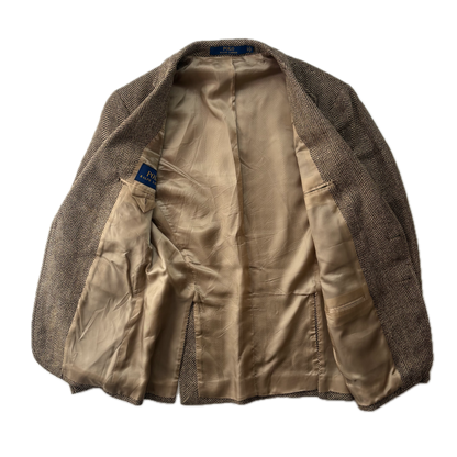 Polo Ralph Lauren Brown Herringbone RL67 Blazer Sports Coat (Linen Silk Wool) - 36S