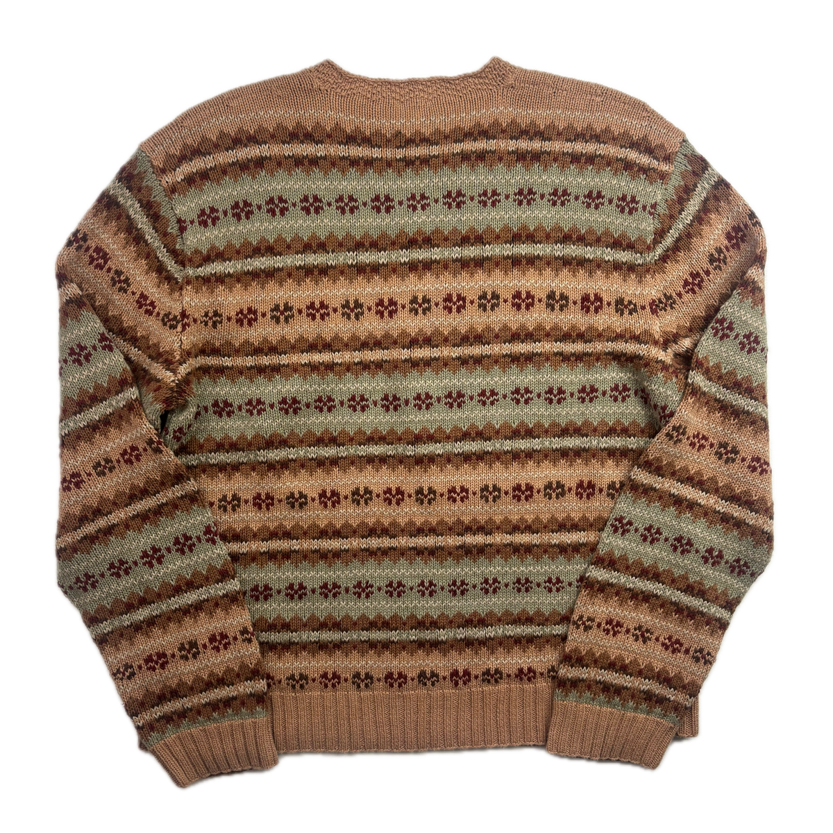 Polo Ralph Lauren Fairisle Jumper V-Neck Hand Knit Sweater (Linen Cotton) - M