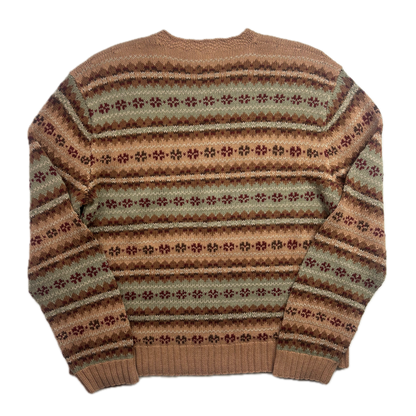 Polo Ralph Lauren Fairisle Jumper V-Neck Hand Knit Sweater (Linen Cotton) - M