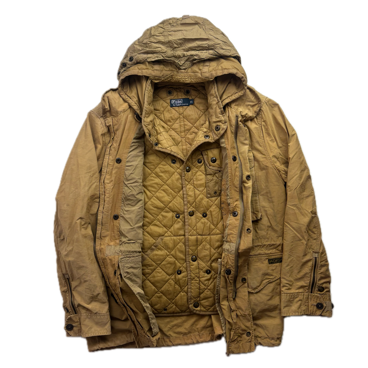 Polo Ralph Lauren 2 in 1 Tan Utility Jacket with Quilted Liner - XL
