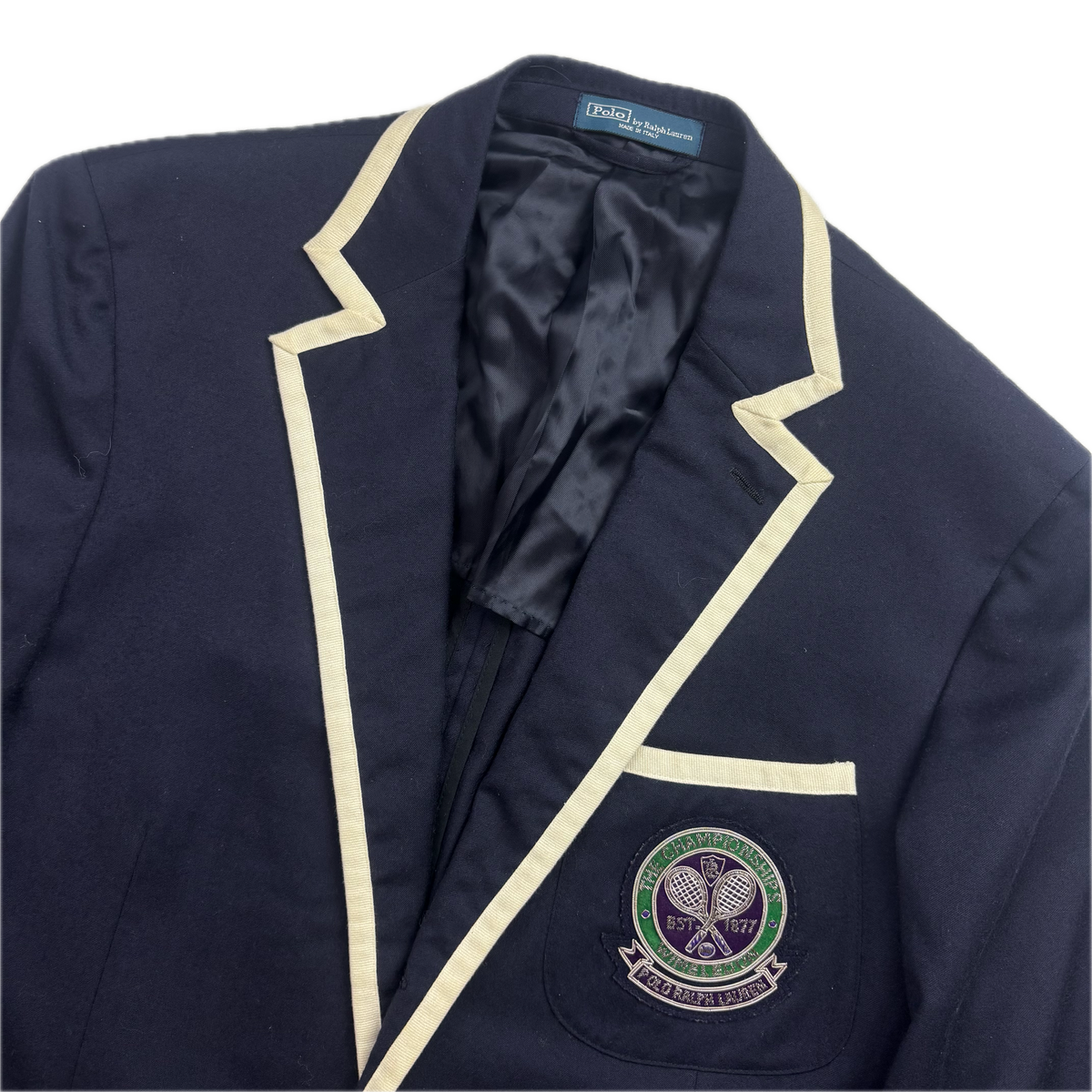 Polo Ralph Lauren Navy Wimbledon Tennis Crest Sports Jacket Rowing Blazer (Wool) - 42R