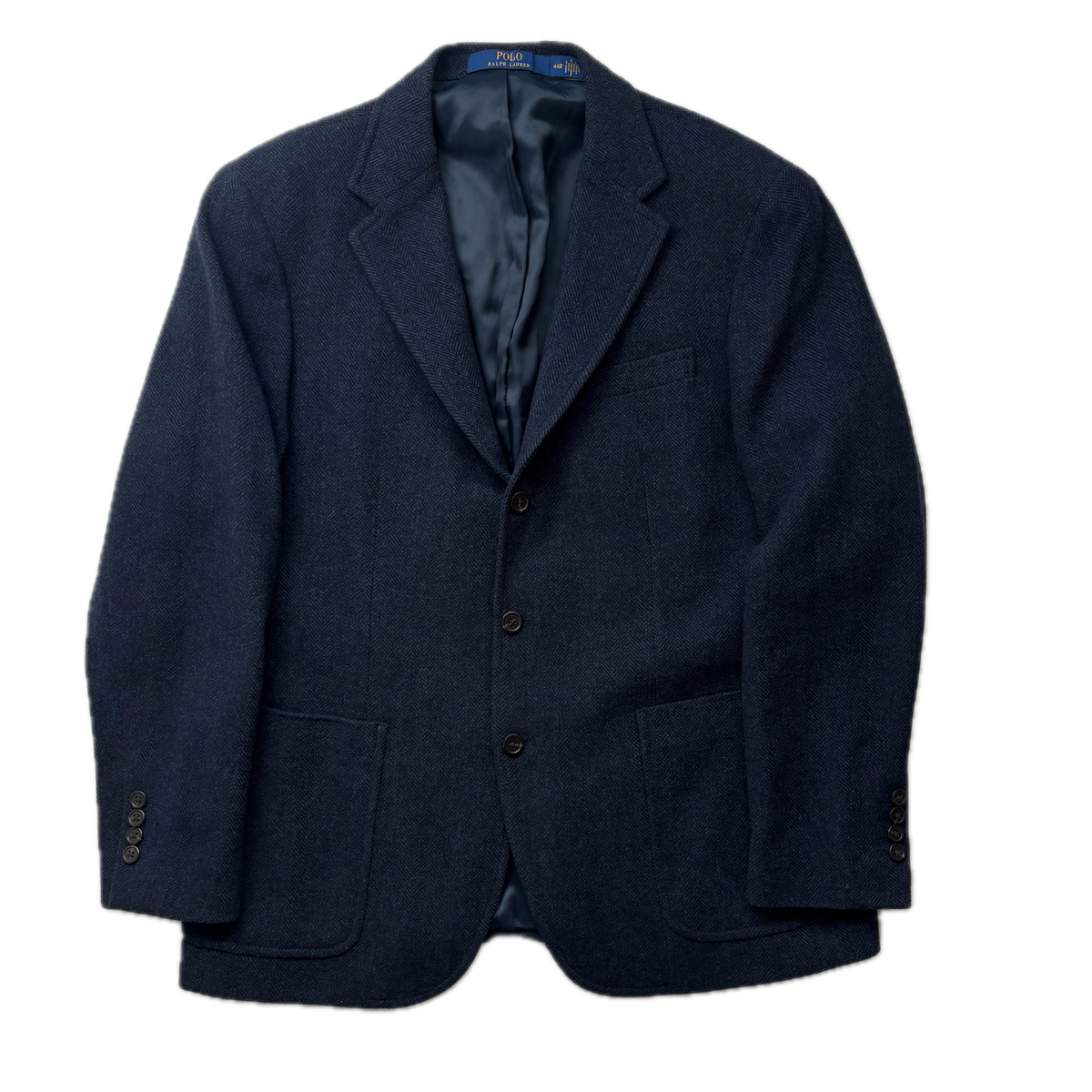 Polo Ralph Lauren Navy Blue Herringbone Blazer Modern Fit Sports Coat (Wool Blend) - 44R