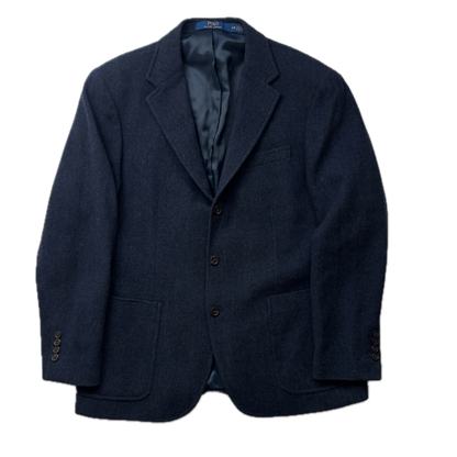 Polo Ralph Lauren Navy Blue Herringbone Blazer Modern Fit Sports Coat (Wool Blend) - 44R