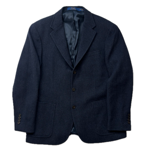 Polo Ralph Lauren Navy Blue Herringbone Blazer Modern Fit Sports Coat (Wool Blend) - 44R