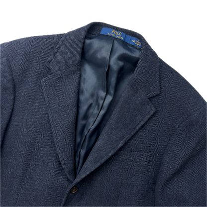 Polo Ralph Lauren Navy Blue Herringbone Blazer Modern Fit Sports Coat (Wool Blend) - 44R