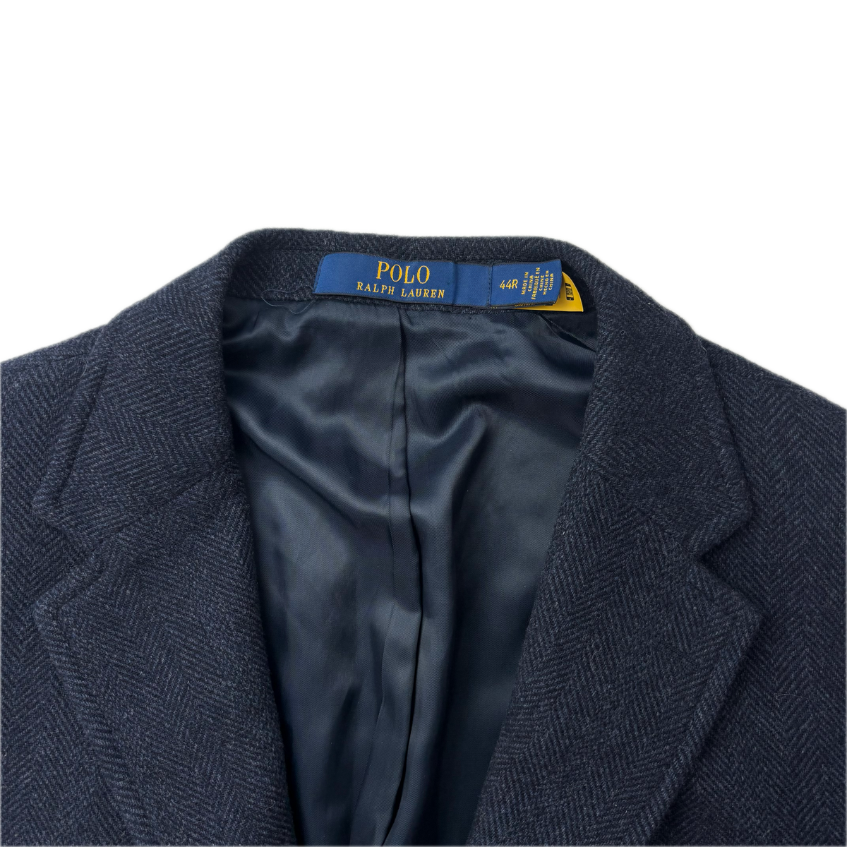 Polo Ralph Lauren Navy Blue Herringbone Blazer Modern Fit Sports Coat (Wool Blend) - 44R