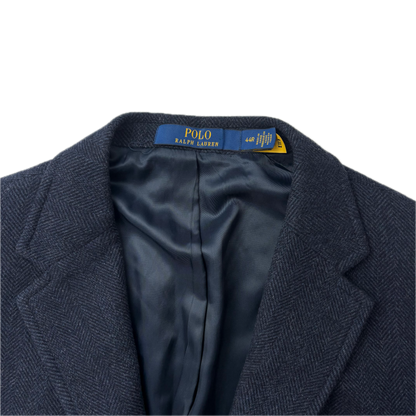 Polo Ralph Lauren Navy Blue Herringbone Blazer Modern Fit Sports Coat (Wool Blend) - 44R