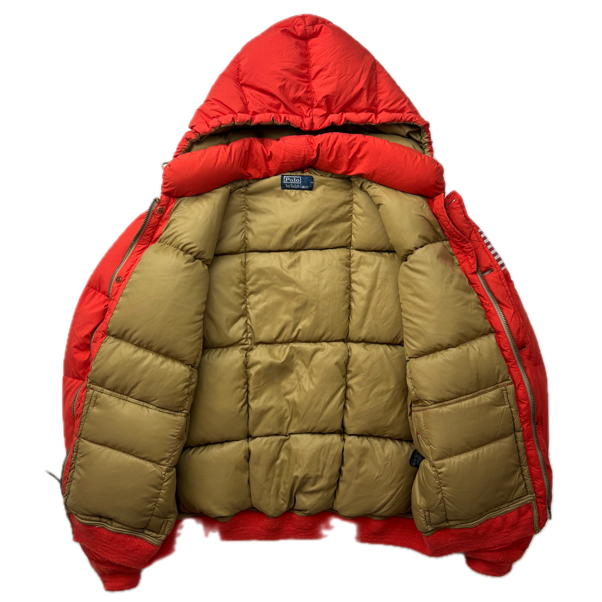 Polo Ralph Lauren Orange USA Patch Puffer Jacket Hooded Down Coat - L (M)