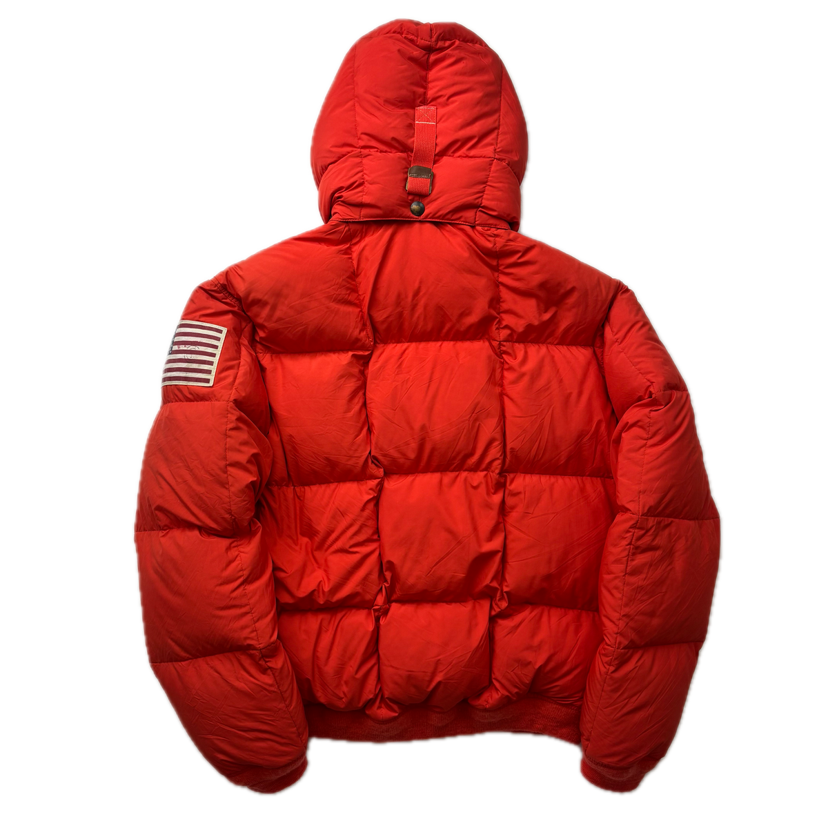 Polo Ralph Lauren Orange USA Patch Puffer Jacket Hooded Down Coat - L (M)