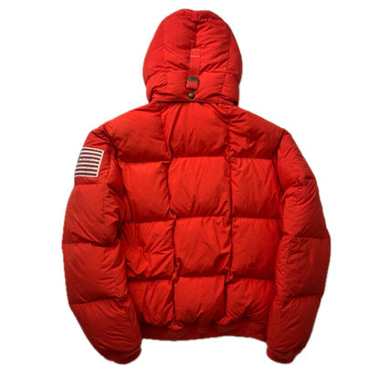 Polo Ralph Lauren Orange USA Patch Puffer Jacket Hooded Down Coat - L (M)