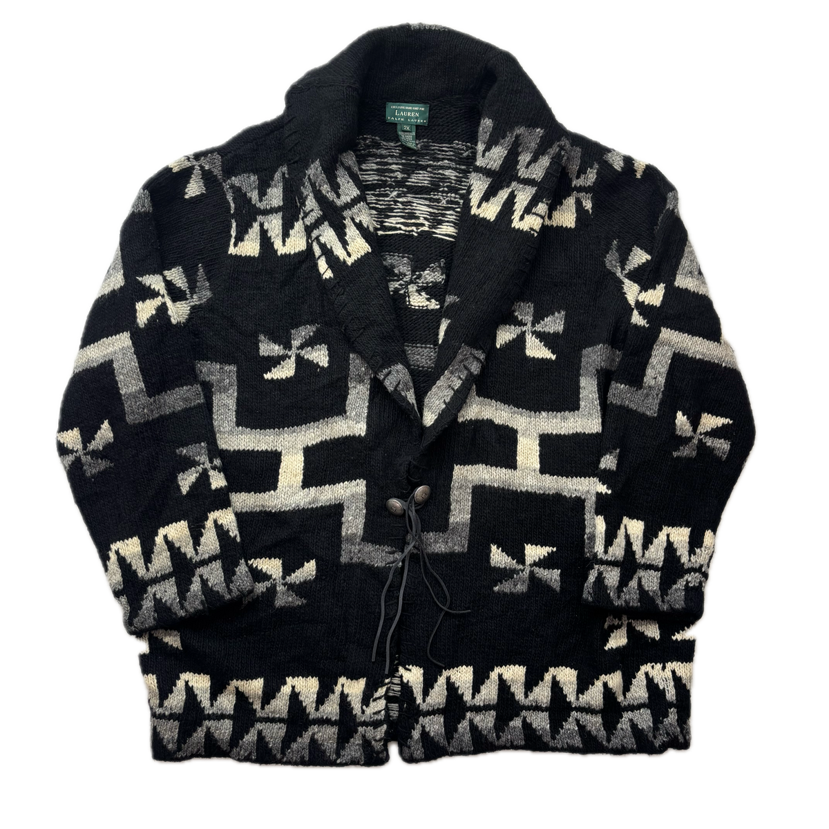 Lauren Aztec Southwestern Black Hand Knit Cardigan (Wool) - XXL