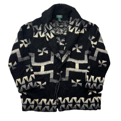 Lauren Aztec Southwestern Black Hand Knit Cardigan (Wool) - XXL