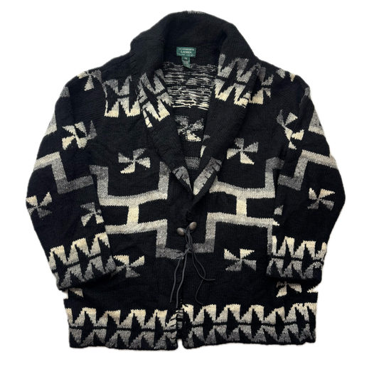 Lauren Aztec Southwestern Black Hand Knit Cardigan (Wool) - XXL