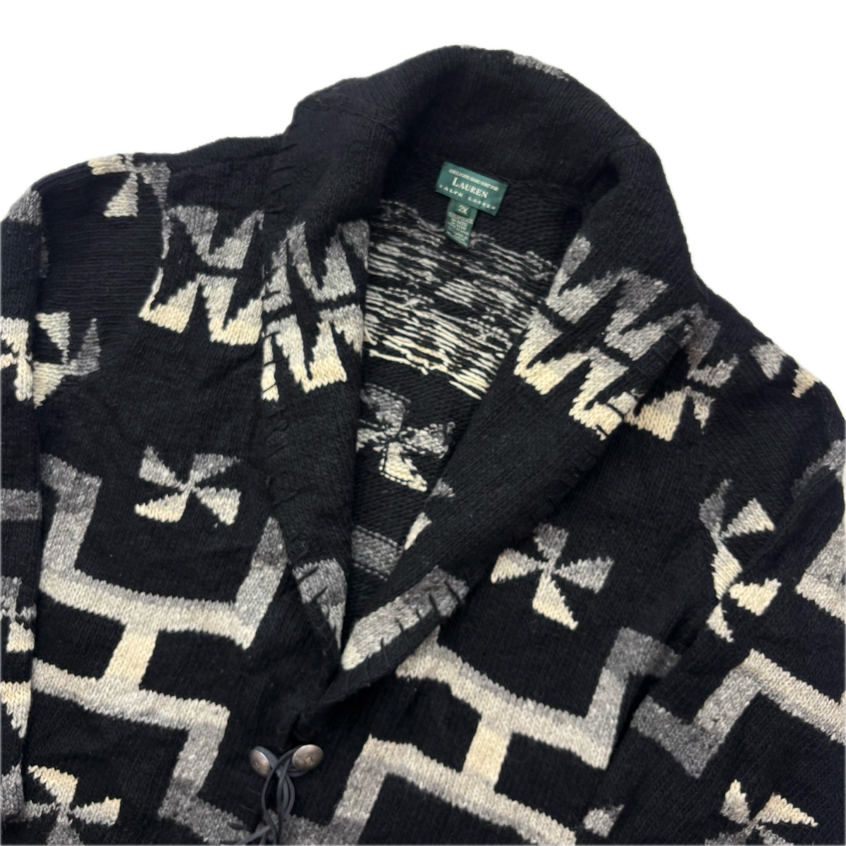 Lauren Aztec Southwestern Black Hand Knit Cardigan (Wool) - XXL