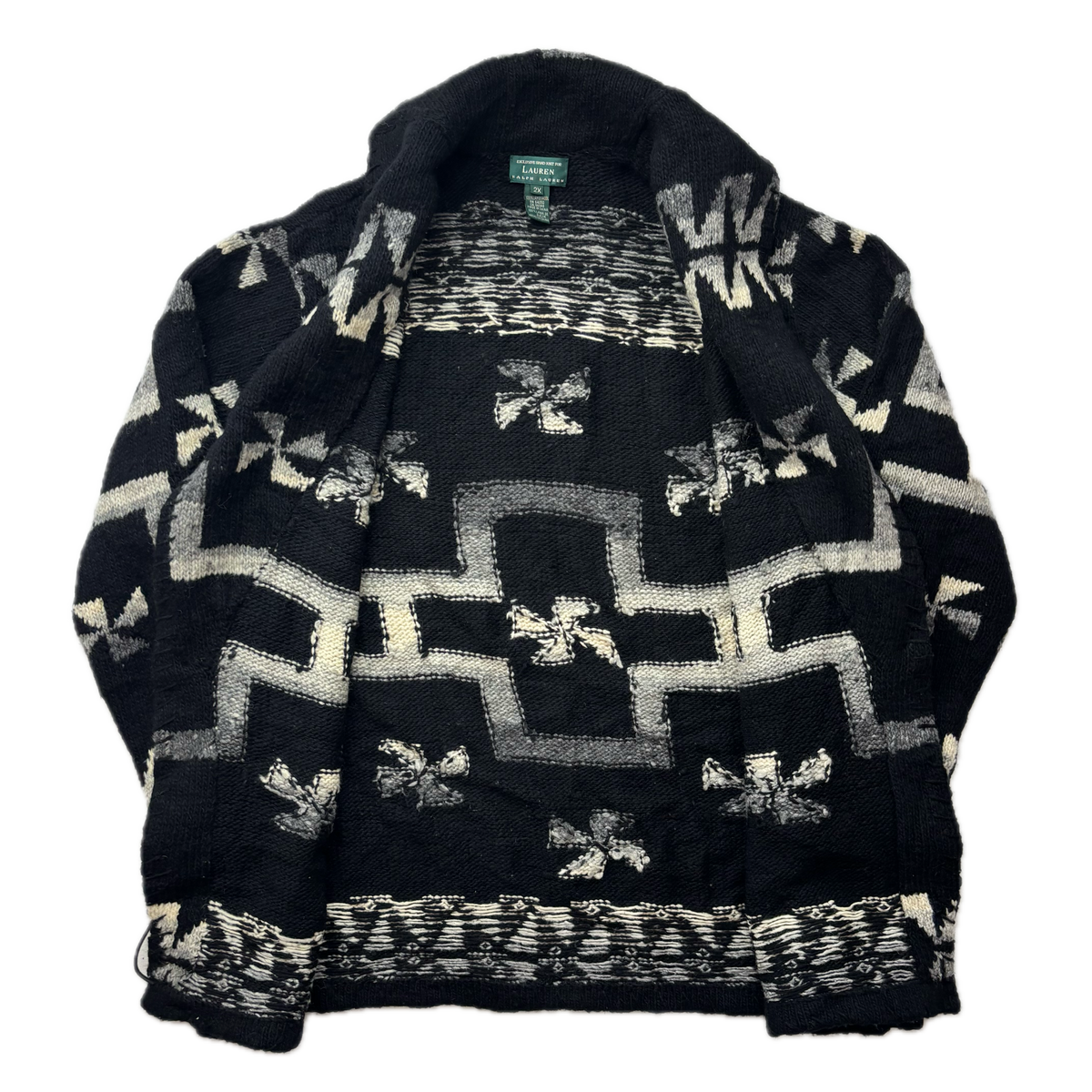 Lauren Aztec Southwestern Black Hand Knit Cardigan (Wool) - XXL