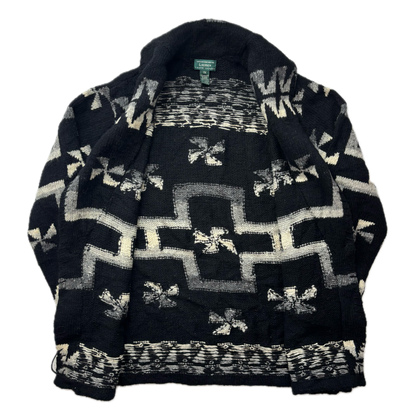 Lauren Aztec Southwestern Black Hand Knit Cardigan (Wool) - XXL