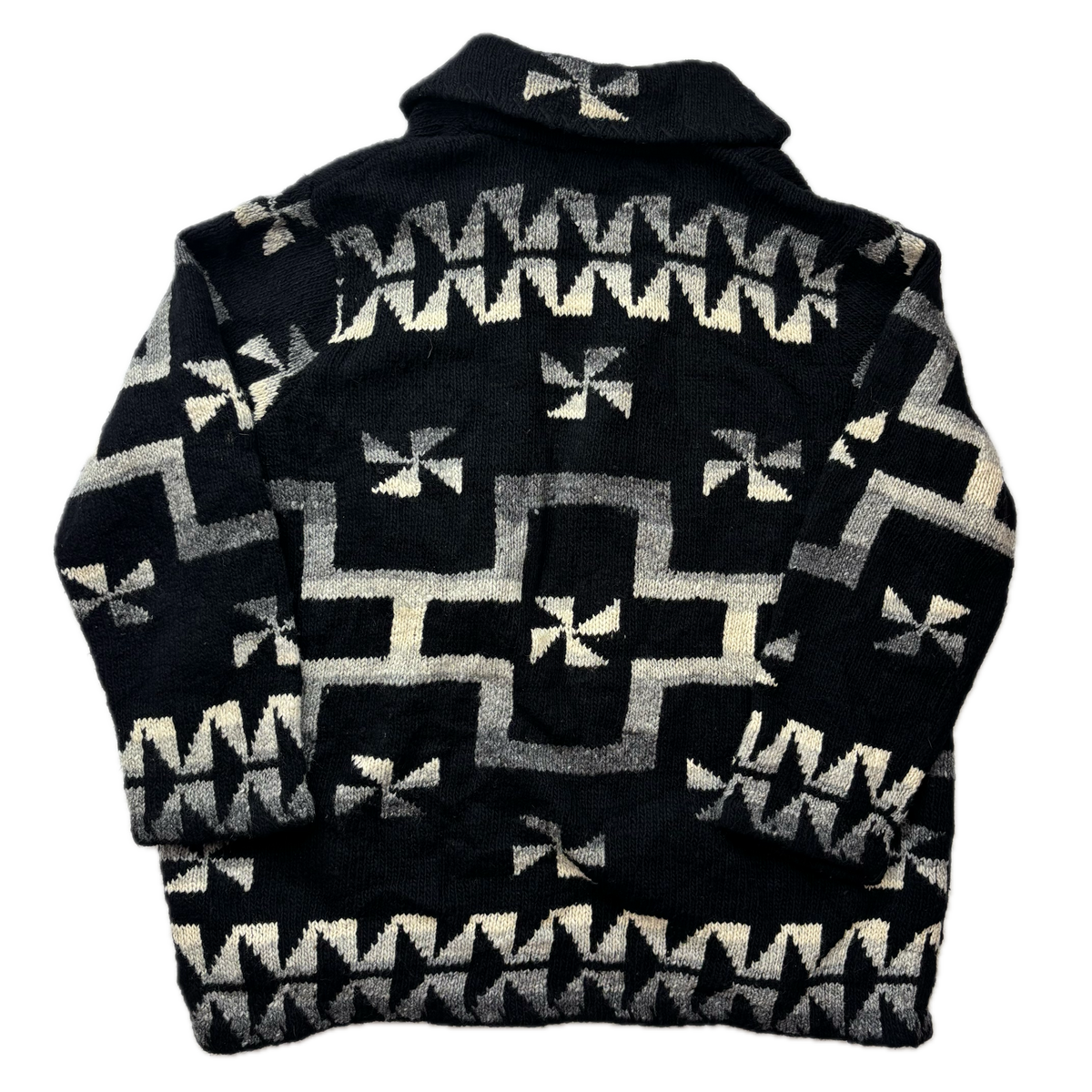 Lauren Aztec Southwestern Black Hand Knit Cardigan (Wool) - XXL