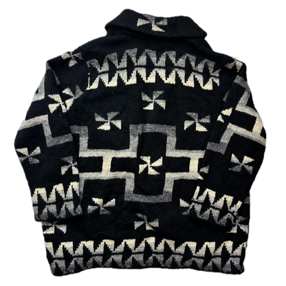 Lauren Aztec Southwestern Black Hand Knit Cardigan (Wool) - XXL