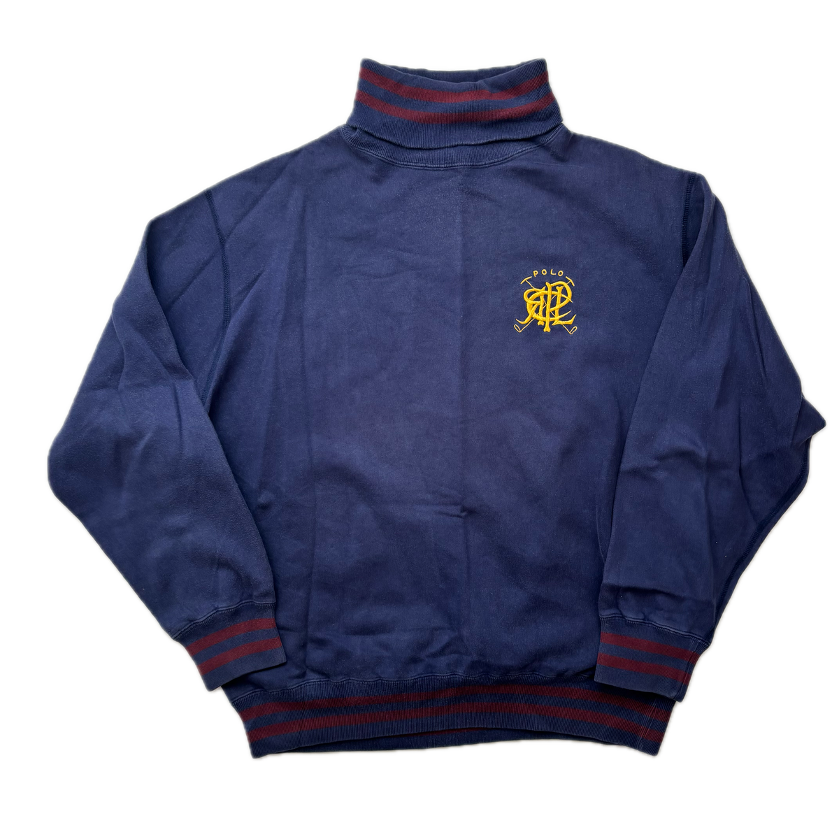 Polo Ralph Lauren 90s Navy Scribble Crest Rollneck Sweatshirt - L