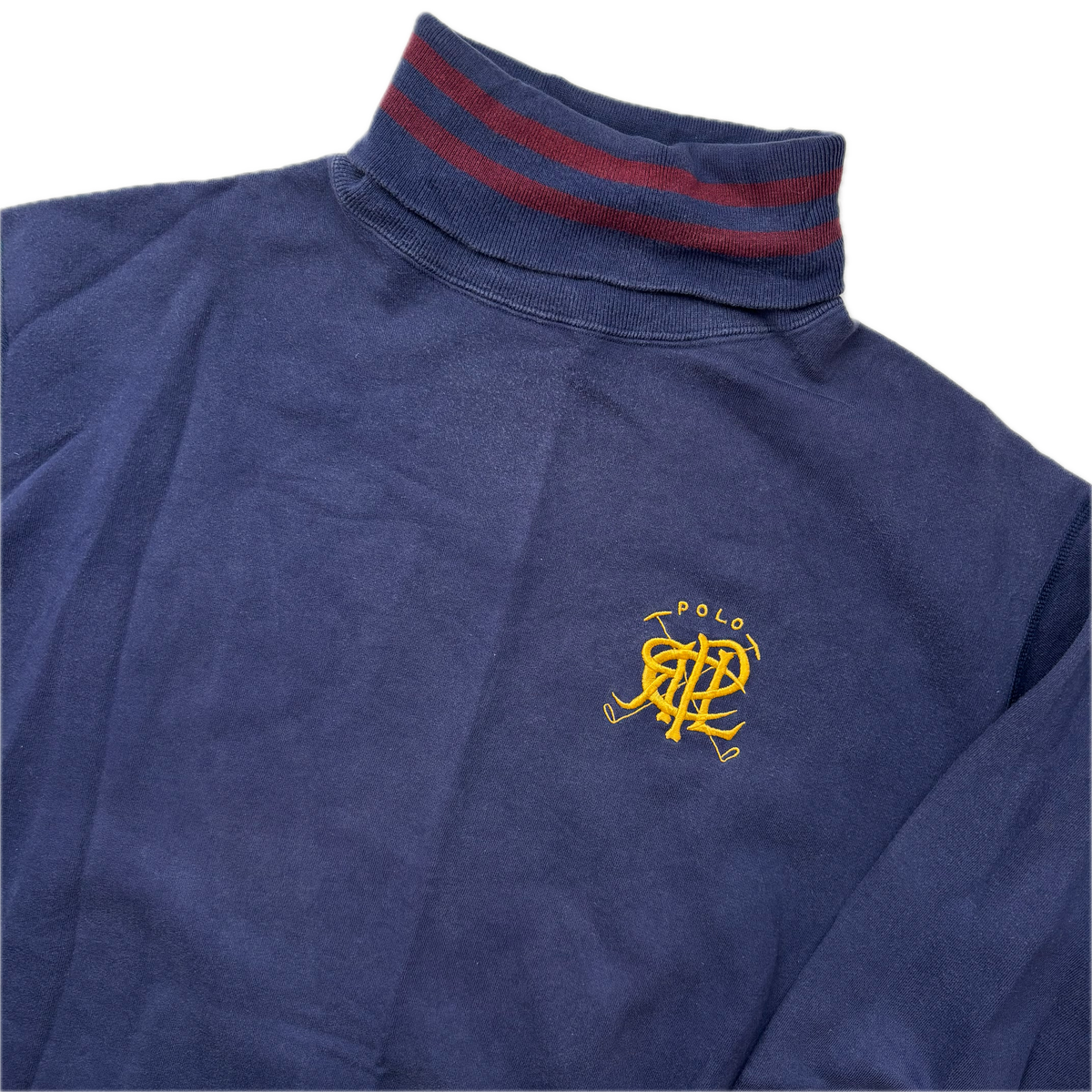 Polo Ralph Lauren 90s Navy Scribble Crest Rollneck Sweatshirt - L