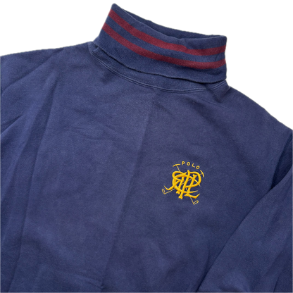 Polo Ralph Lauren 90s Navy Scribble Crest Rollneck Sweatshirt - L