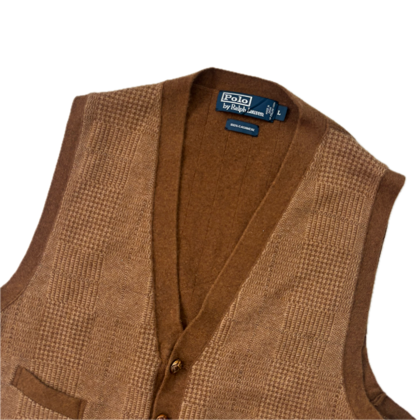 Polo Ralph Lauren Brown Tweed Glen Plaid Waistcoat (Cashmere) - L