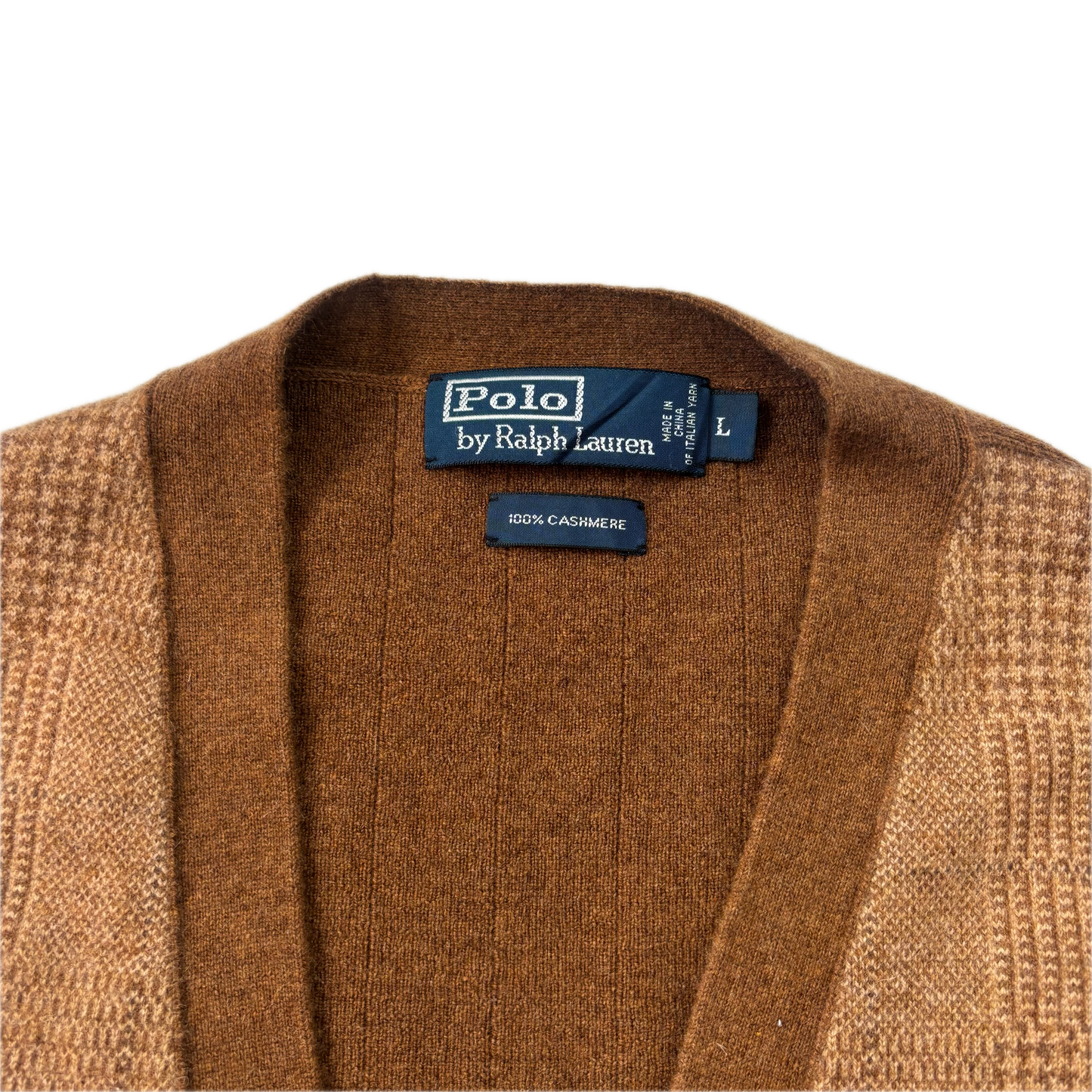 Polo Ralph Lauren Brown Tweed Glen Plaid Waistcoat (Cashmere) - L