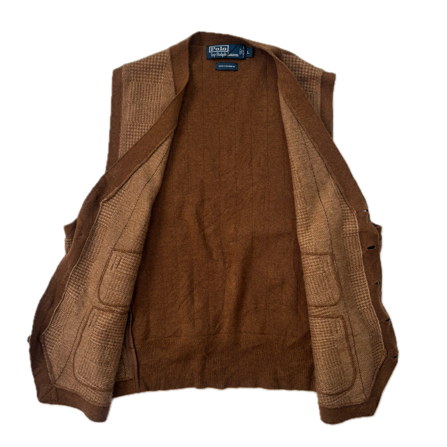 Polo Ralph Lauren Brown Tweed Glen Plaid Waistcoat (Cashmere) - L