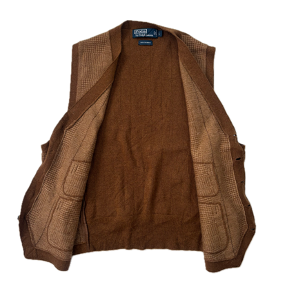 Polo Ralph Lauren Brown Tweed Glen Plaid Waistcoat (Cashmere) - L