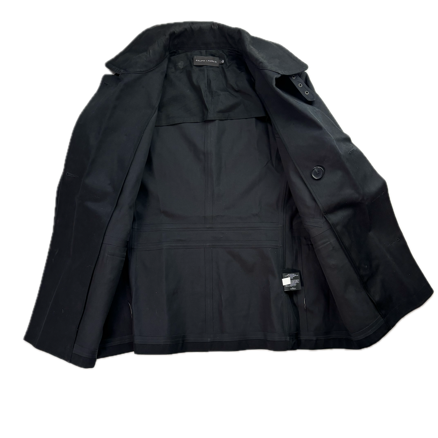 Black Label Double Breast Taped Seams Pea Coat Rain Jacket Mac - L