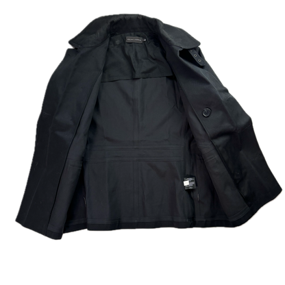 Black Label Double Breast Taped Seams Pea Coat Rain Jacket Mac - L