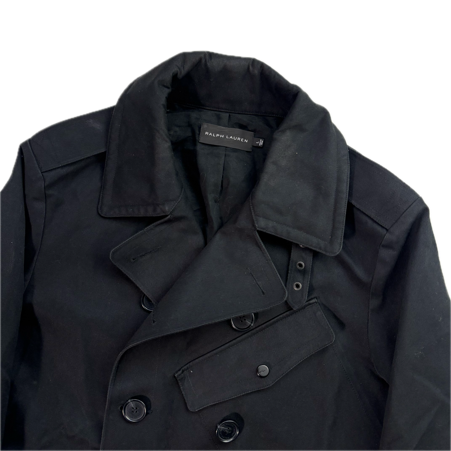 Black Label Double Breast Taped Seams Pea Coat Rain Jacket Mac - L