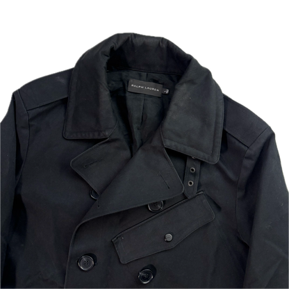 Black Label Double Breast Taped Seams Pea Coat Rain Jacket Mac - L