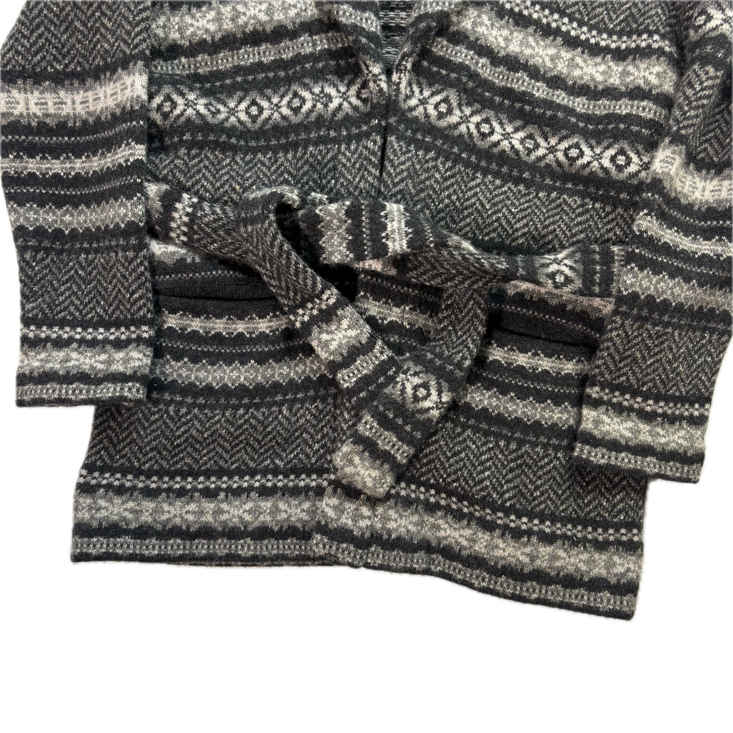 Purple Label Grey Belted Fairisle Cardigan (Cashmere Wool) - XL
