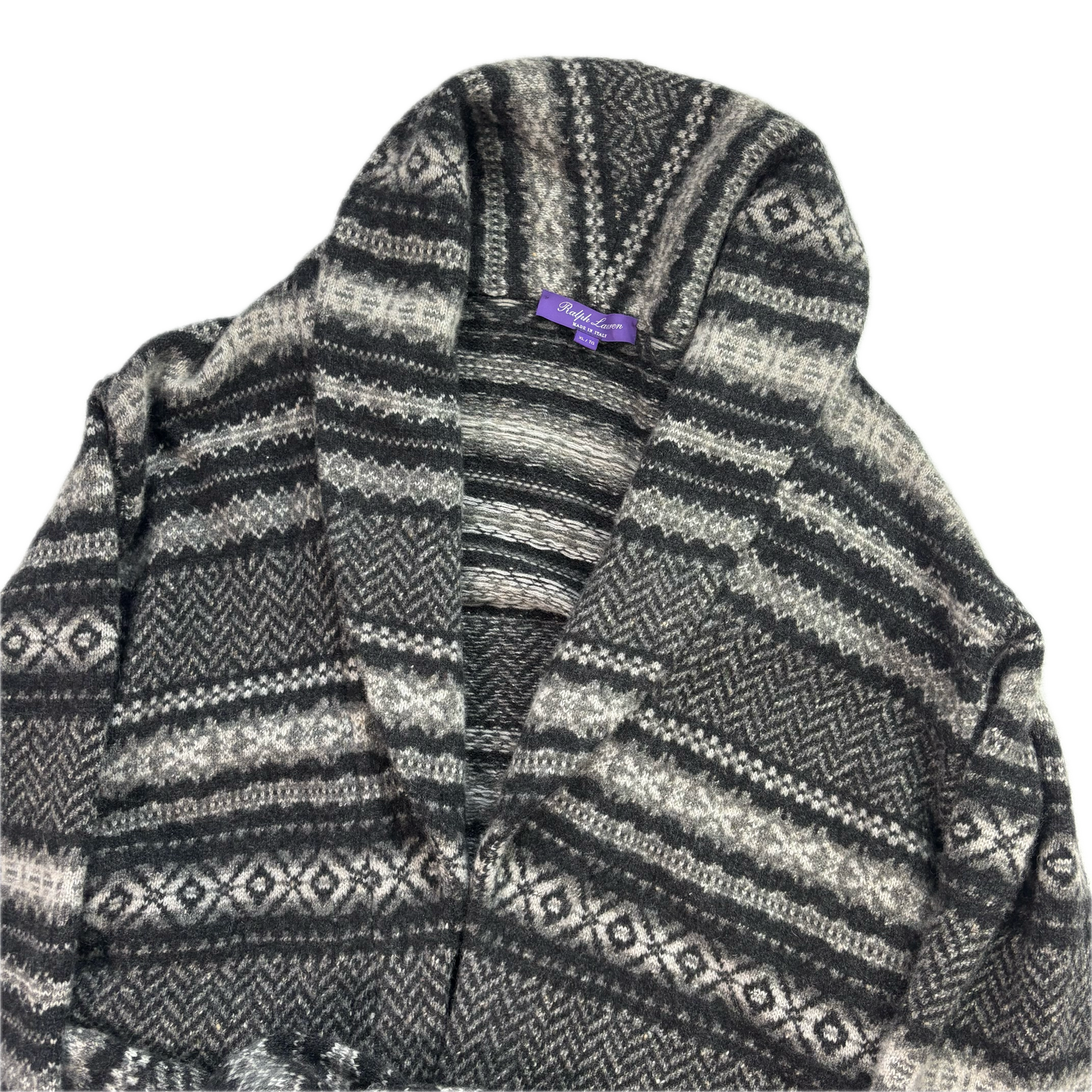 Purple Label Grey Belted Fairisle Cardigan (Cashmere Wool) - XL