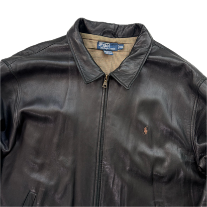 Polo Ralph Lauren Black Lambskin Leather Harrington Jacket - XXL