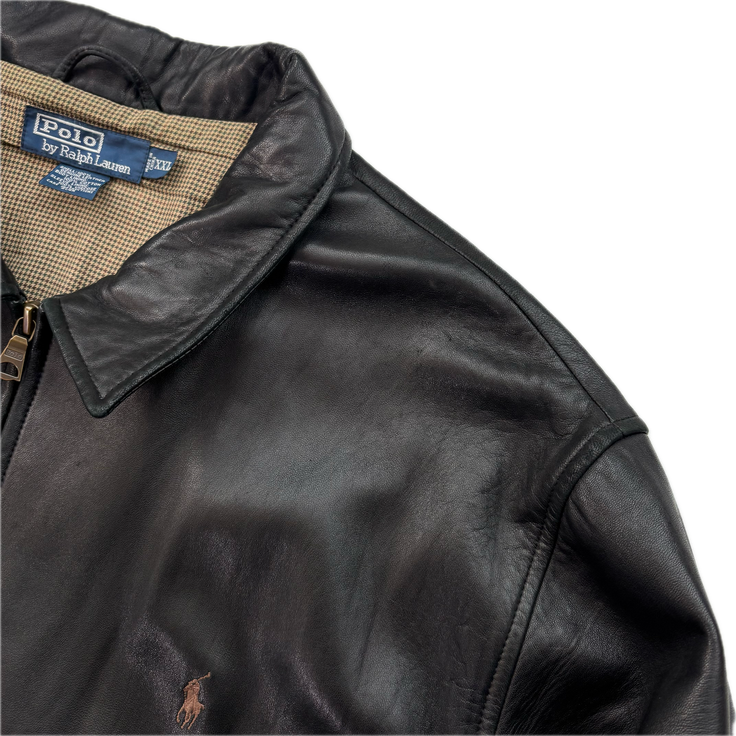 Polo Ralph Lauren Black Lambskin Leather Harrington Jacket - XXL