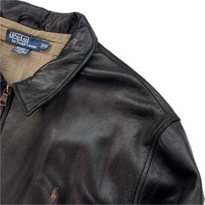 Polo Ralph Lauren Black Lambskin Leather Harrington Jacket - XXL