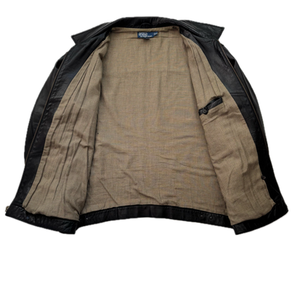 Polo Ralph Lauren Black Lambskin Leather Harrington Jacket - XXL