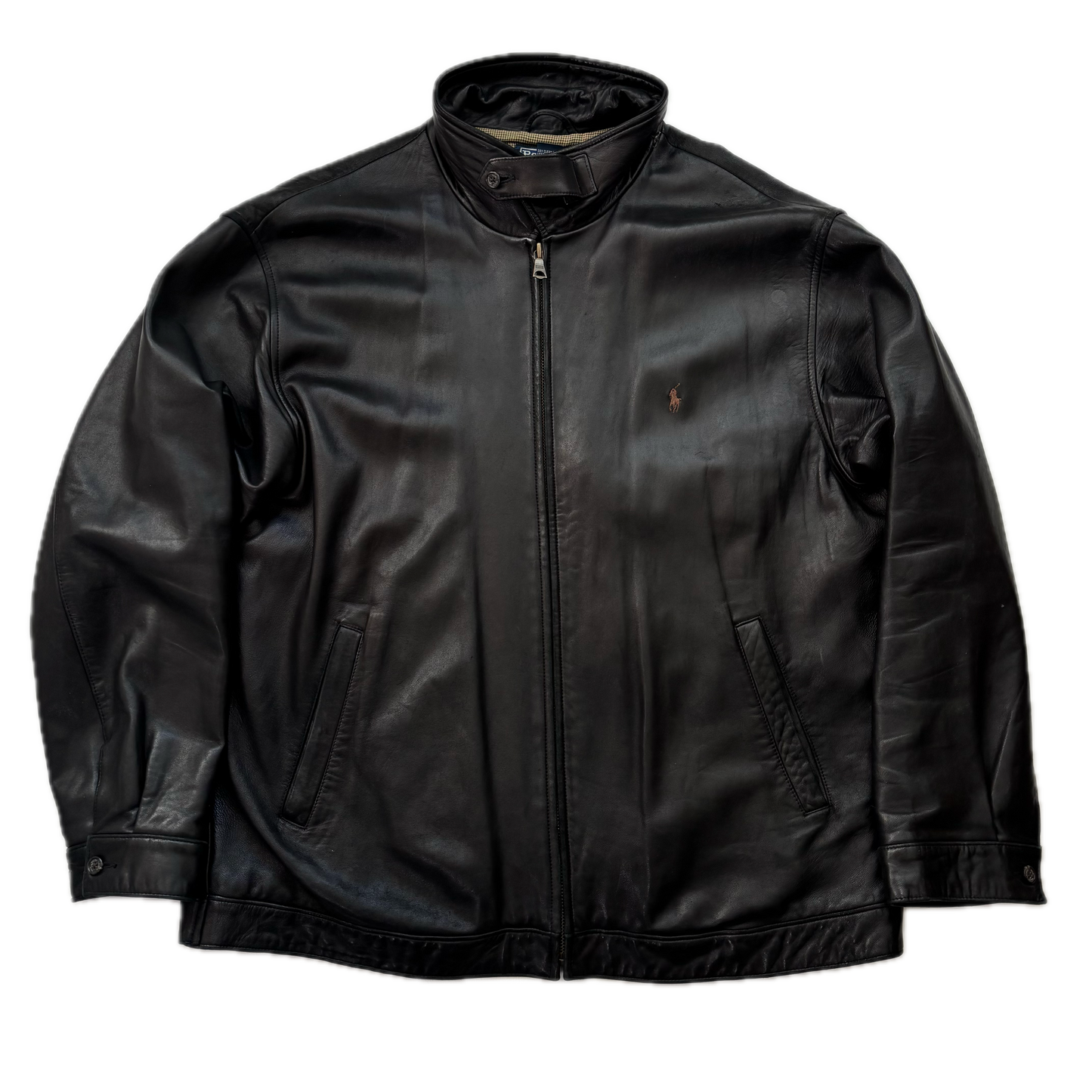 Polo Ralph Lauren Black Lambskin Leather Harrington Jacket - XXL