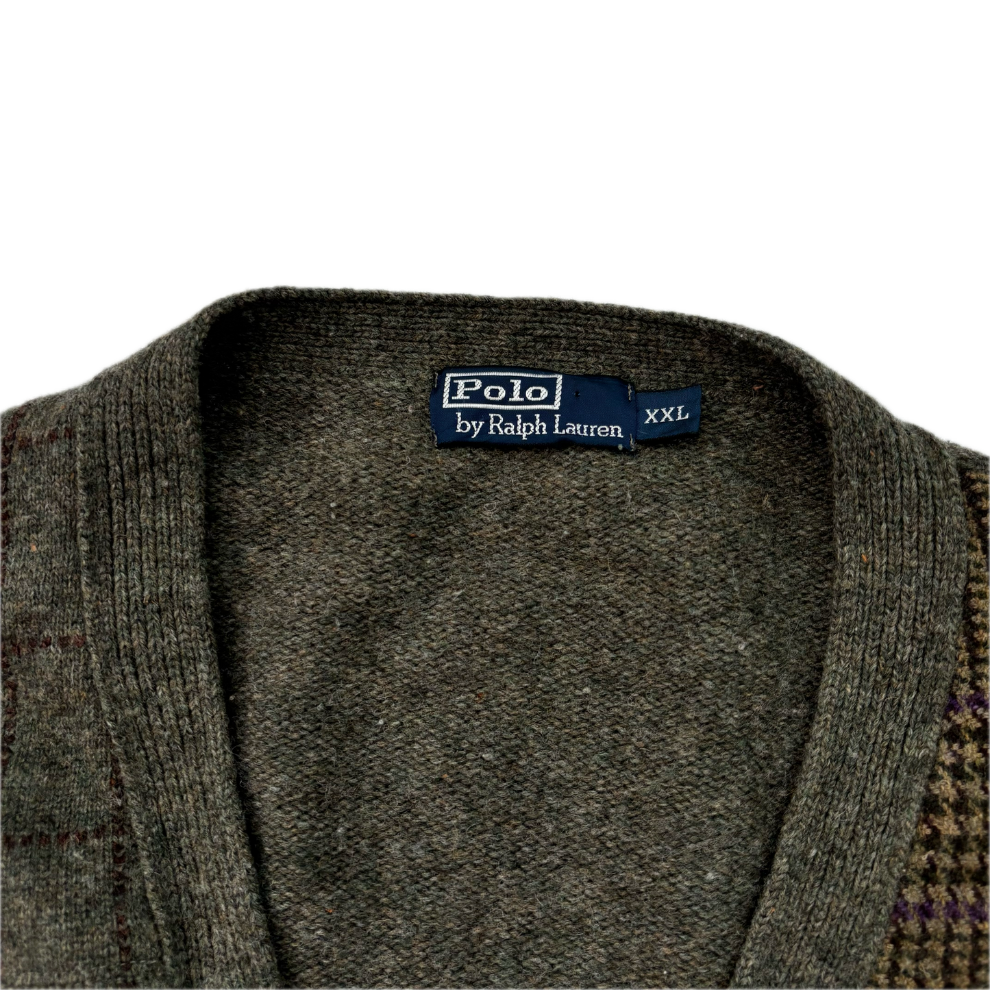Polo Ralph Lauren Tweed Patchwork Green Cardigan (Shetland Wool) - XXL