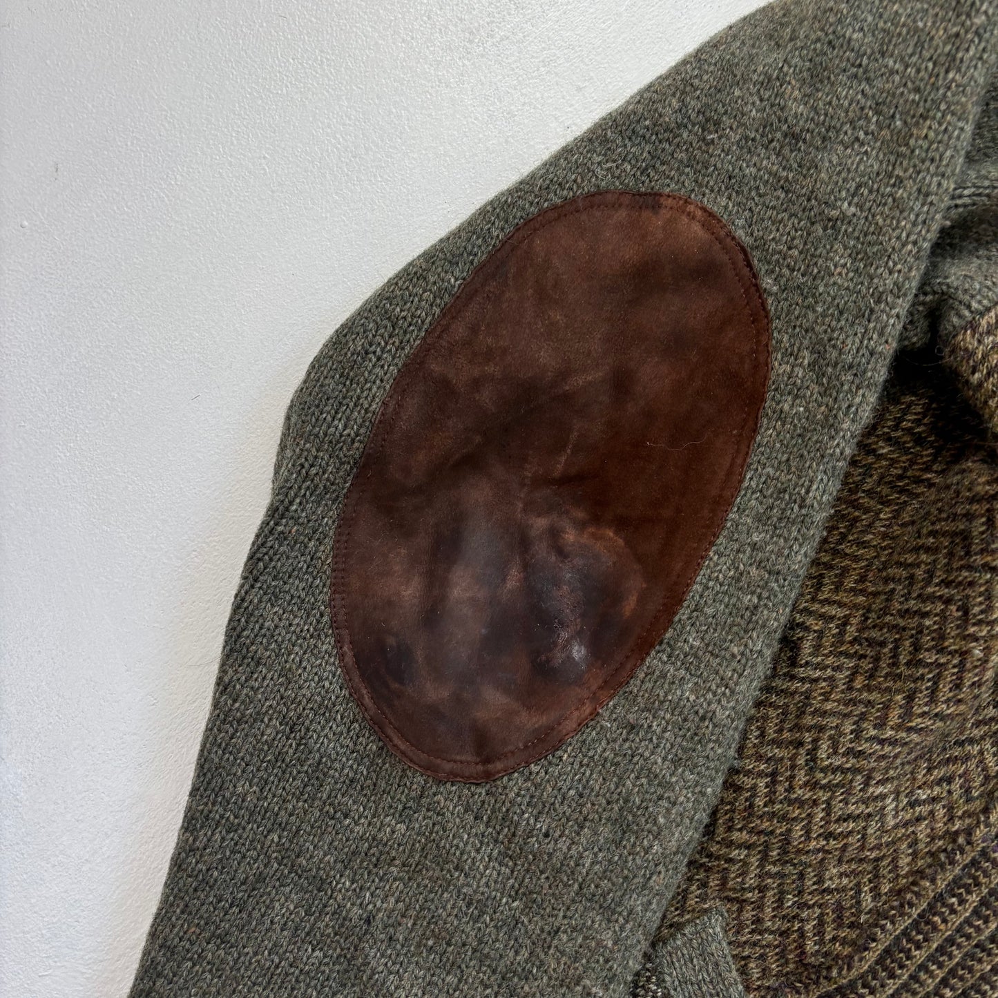 Polo Ralph Lauren Tweed Patchwork Green Cardigan (Shetland Wool) - XXL