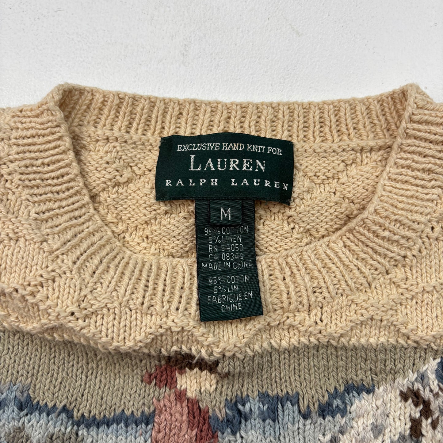 Lauren Hand Knit Patchwork Equestrian Jumper (Cotton Linen) - M