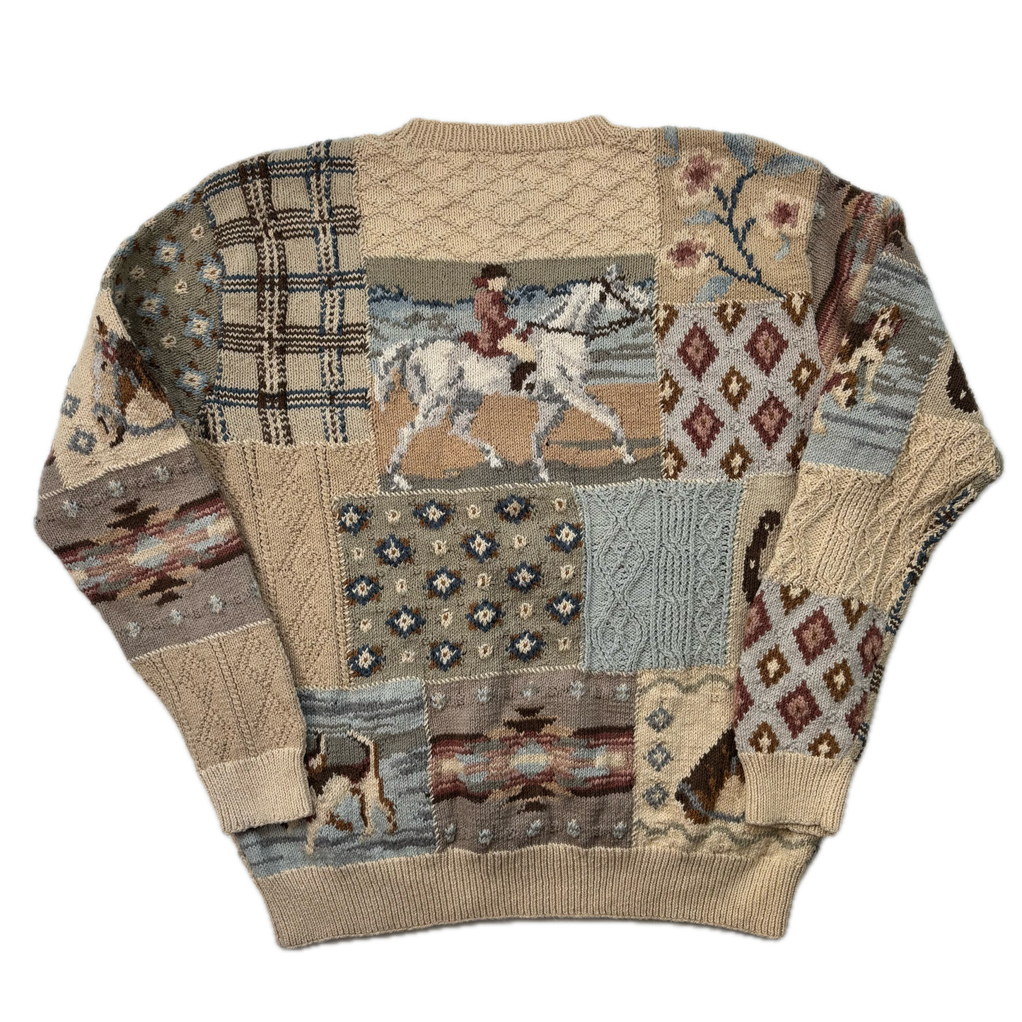 Lauren Hand Knit Patchwork Equestrian Jumper (Cotton Linen) - M