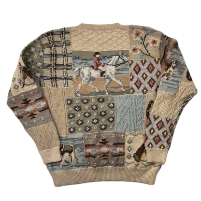 Lauren Hand Knit Patchwork Equestrian Jumper (Cotton Linen) - M