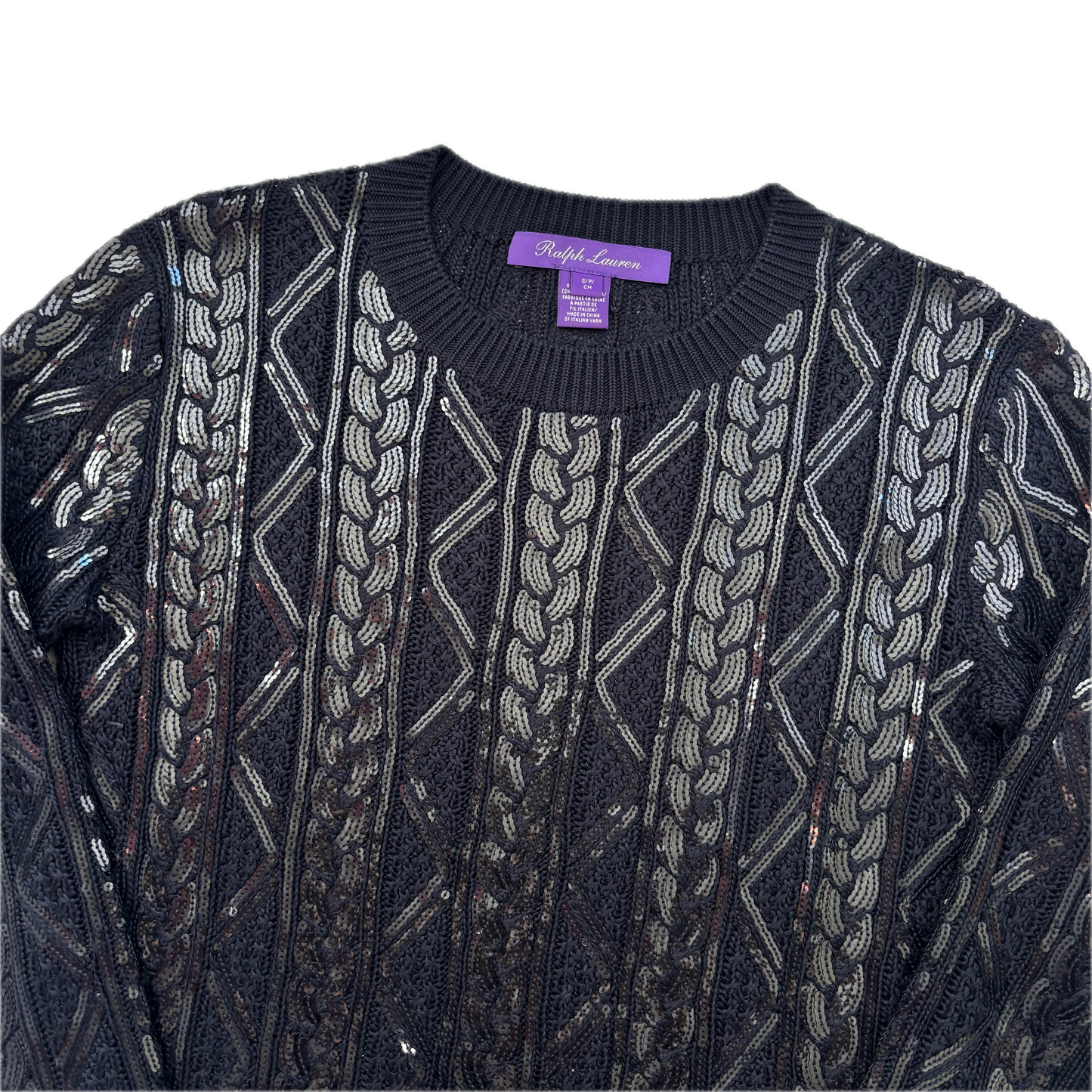 Purple Label Navy Sequin Cable Knit Jumper (Silk Nylon) - S
