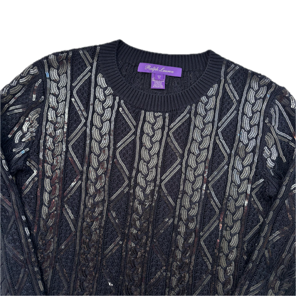 Purple Label Navy Sequin Cable Knit Jumper (Silk Nylon) - S
