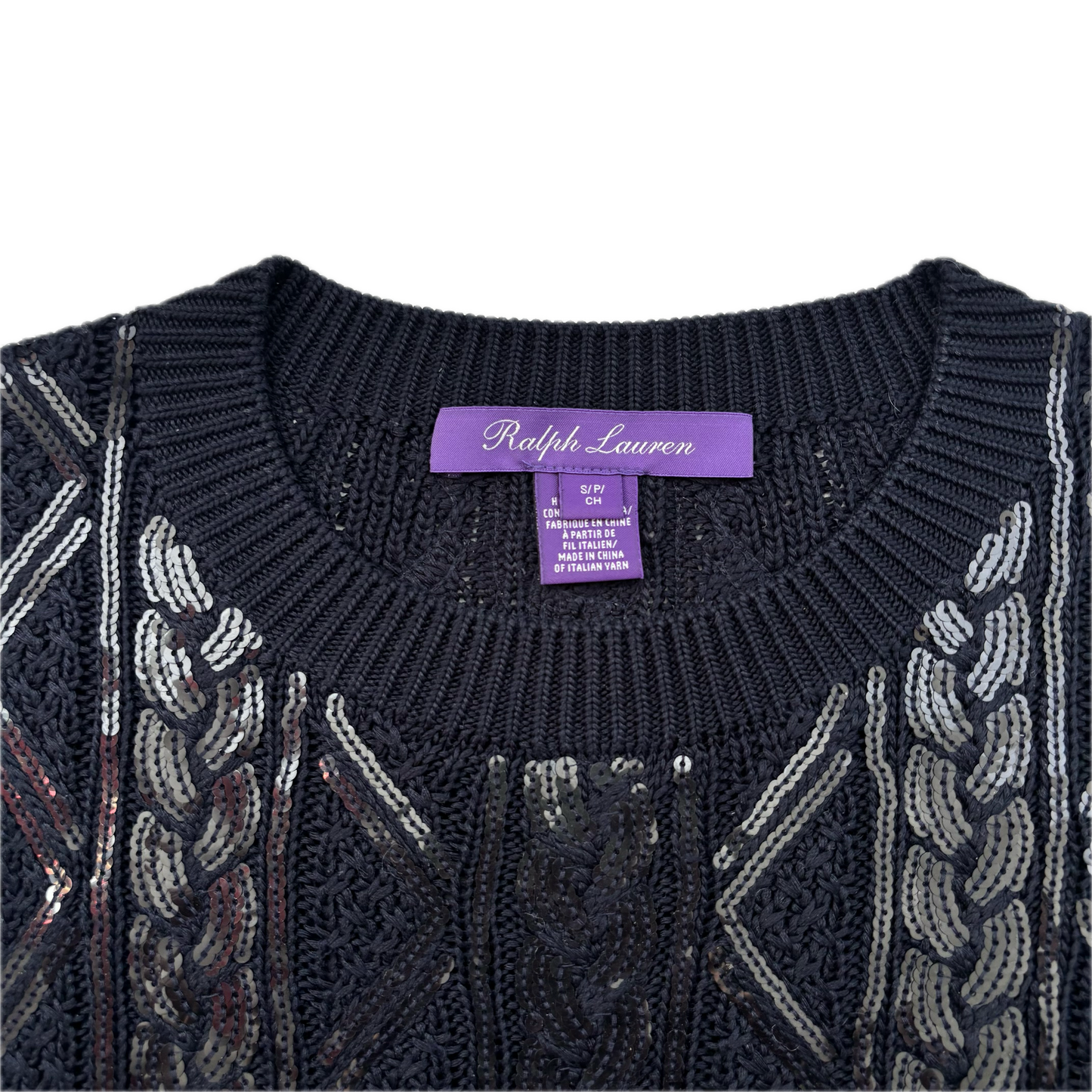 Purple Label Navy Sequin Cable Knit Jumper (Silk Nylon) - S