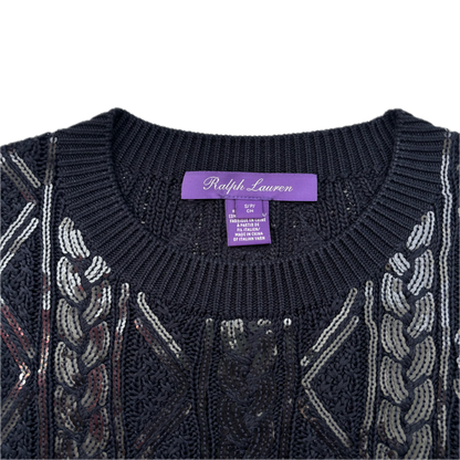 Purple Label Navy Sequin Cable Knit Jumper (Silk Nylon) - S